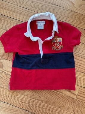Ralph Lauren Red Polo with Navy Stripe 6M